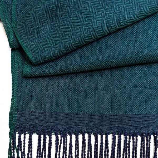 teal and blue handwoven silk scarf