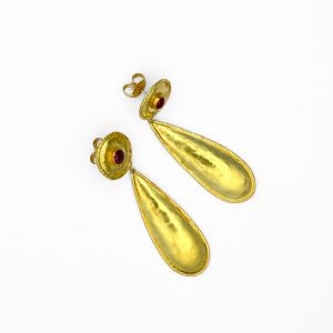 Ruby and gold earrings, Jo Baxter, Freehand Gallery
