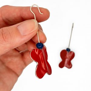 Red Butterfly Earrings with Lapis, Robert Liu, Freehand Gallery
