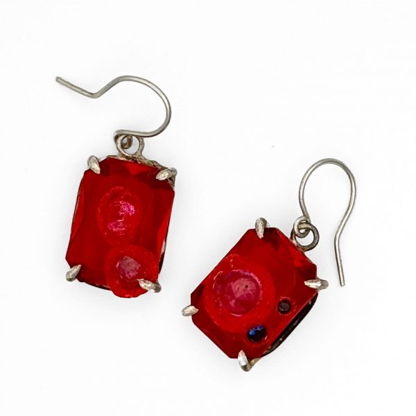 Simon Gomez, sapphire and plastic gem earrings, Freehand Gallery