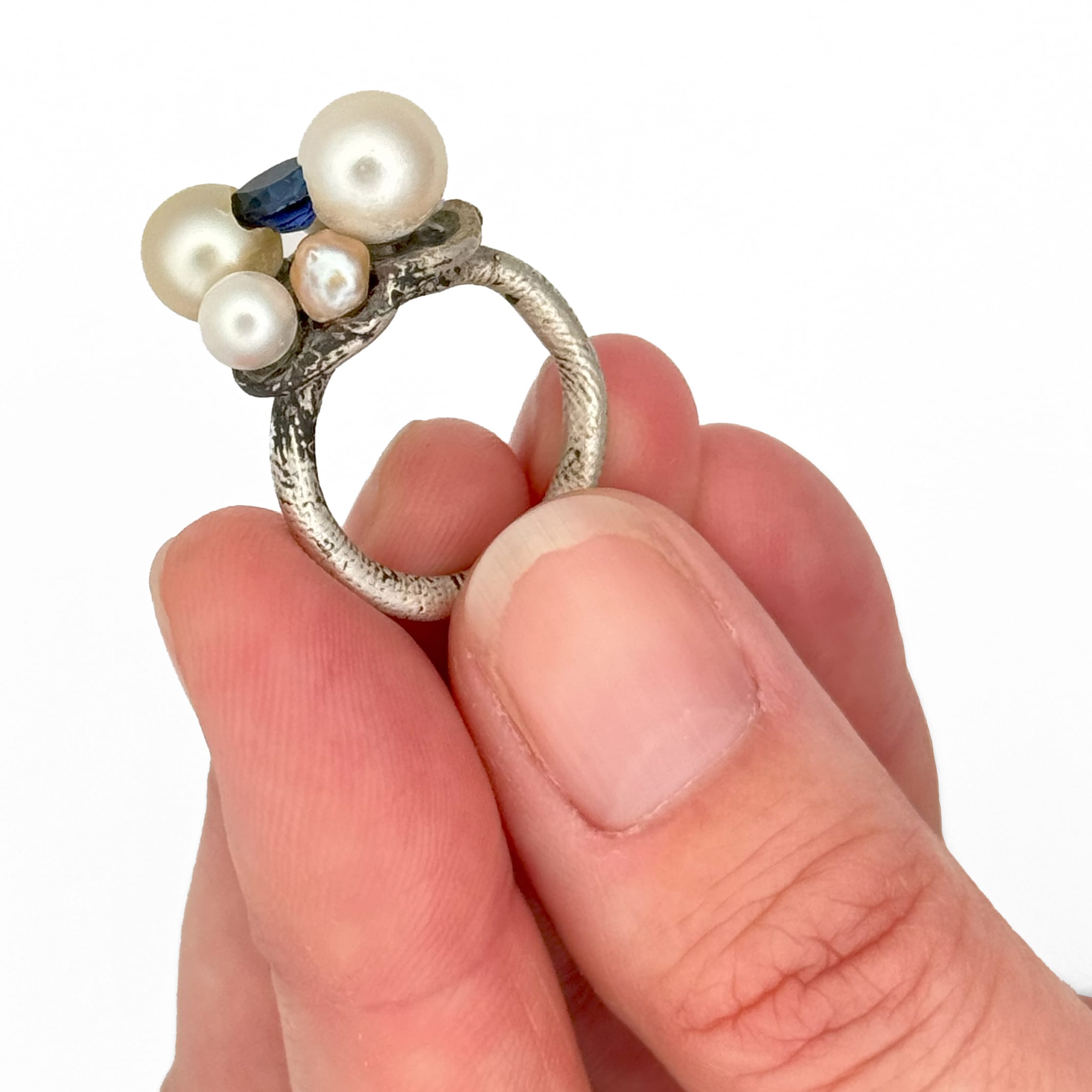 Pearl and sapphire ring, Simon Gomez, Freehand Gallery