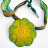 Enamel Flower Pendant on Silk Ribbon