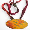 Enamel Oval Pendant on Silk Ribbon